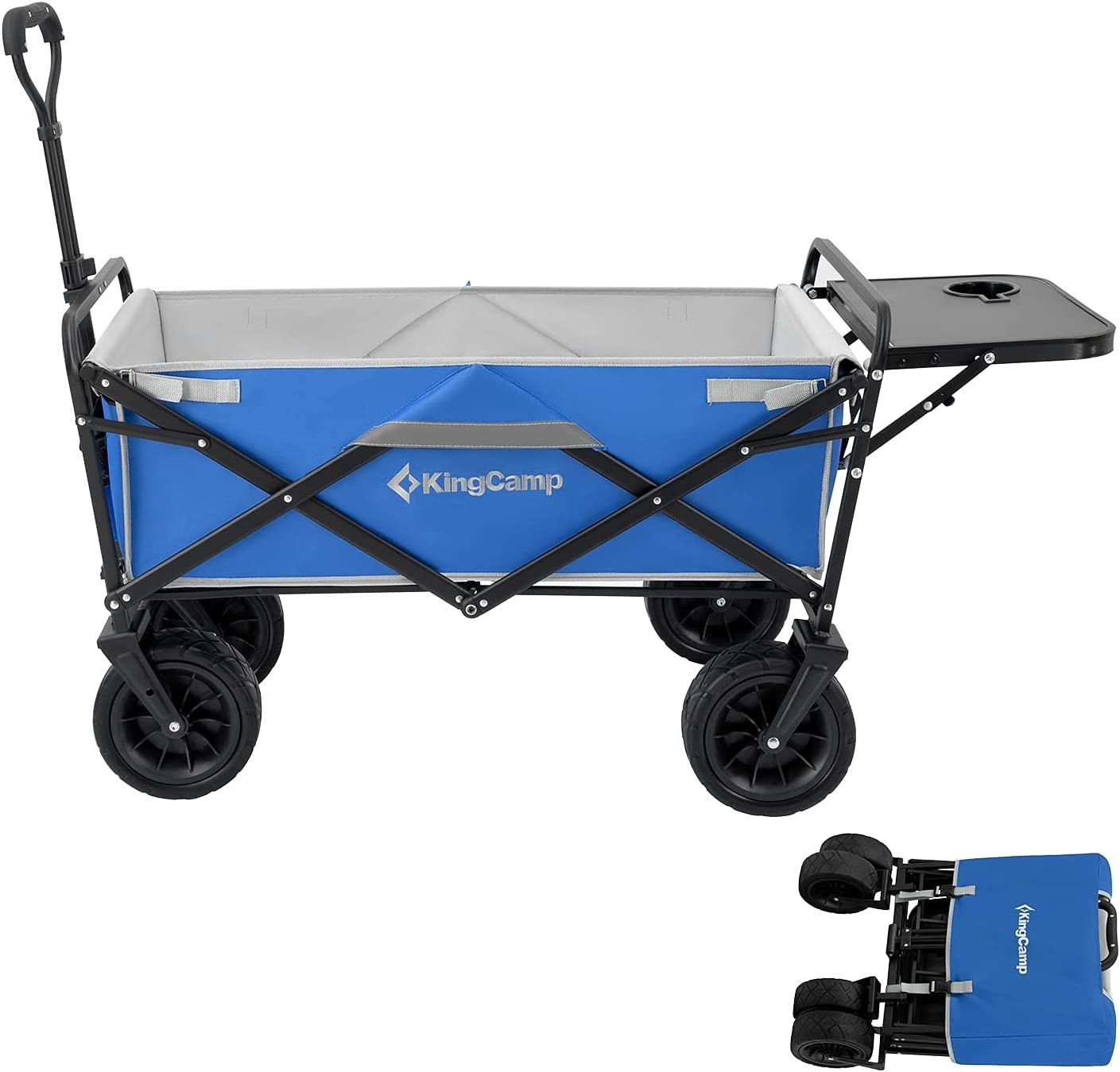 King Camp Carry Wagon with Side Table, Foldable, Outdoor Carry Cart Compact, Sports Events, Outdoor Camping, BBQ with Adjustable Handle, Load Capacity (80 kg)