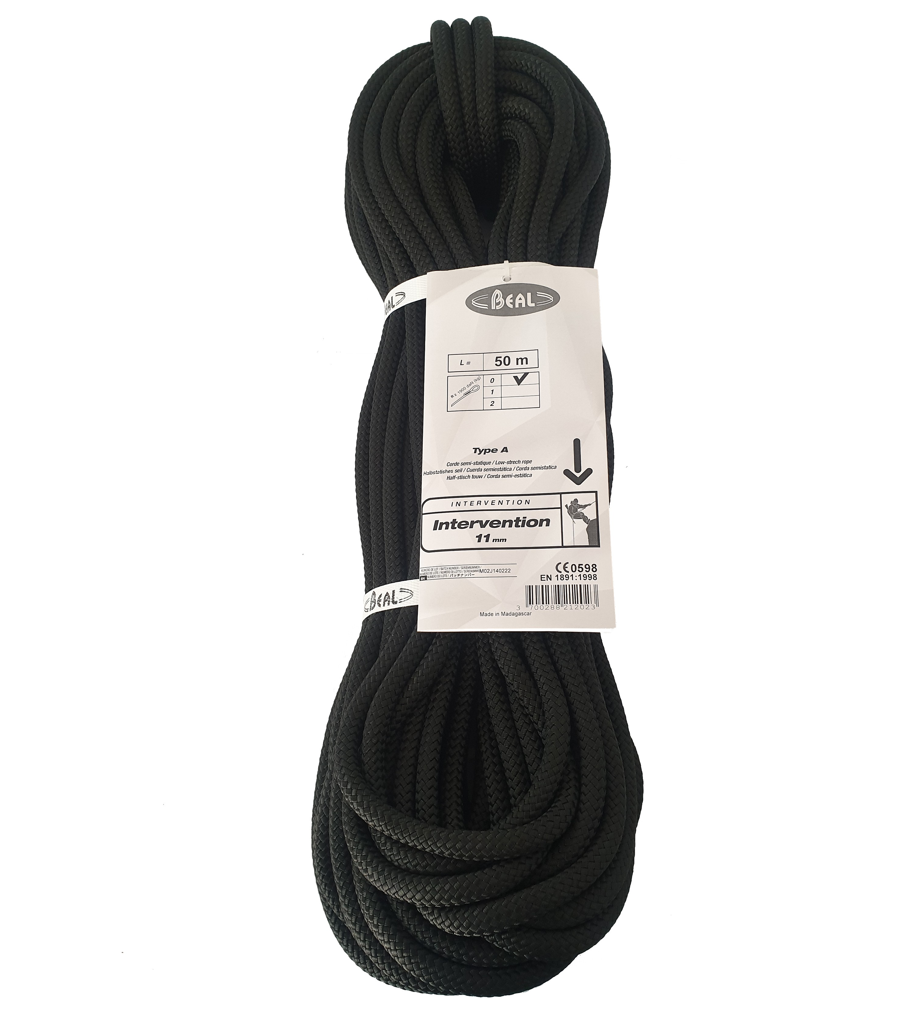 Beal Intervention 11 mm Semi Static Rope Black (50 mtr. / 100 mtr. Pack)