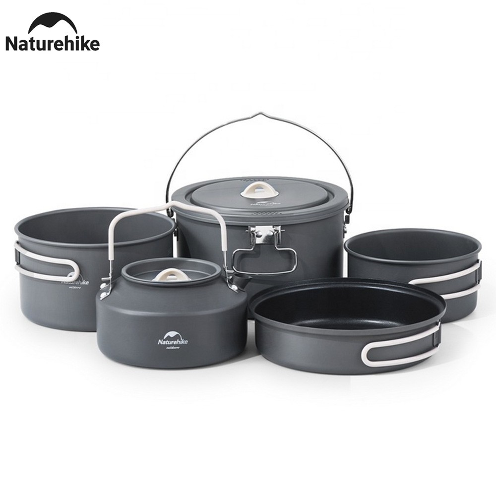 Naturehike Camping Cookware Kit Outdoor Tableware Aluminum Pot Cooking Set Picnic Pot Pan Bowl Kettle Kits