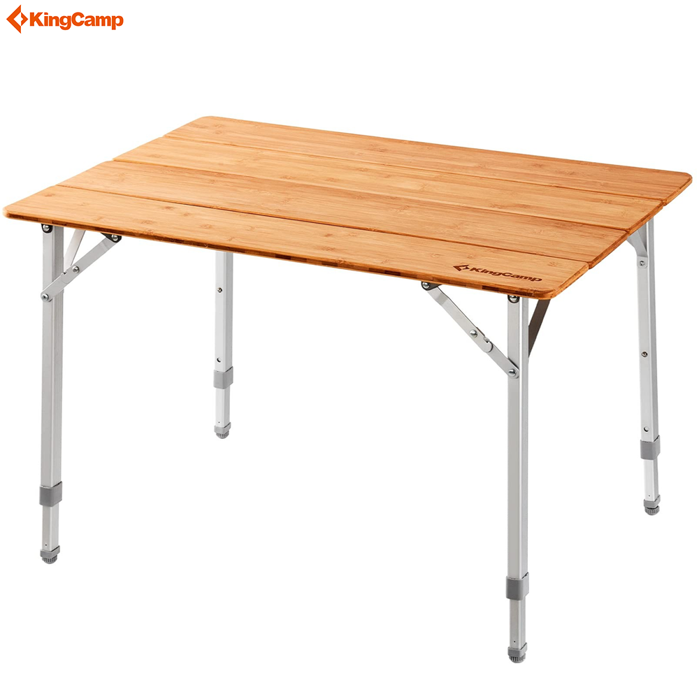 KingCamp Stable Folding Camping Table Bamboo Outdoor Folding Tables Adjustable Height Portable Picnic