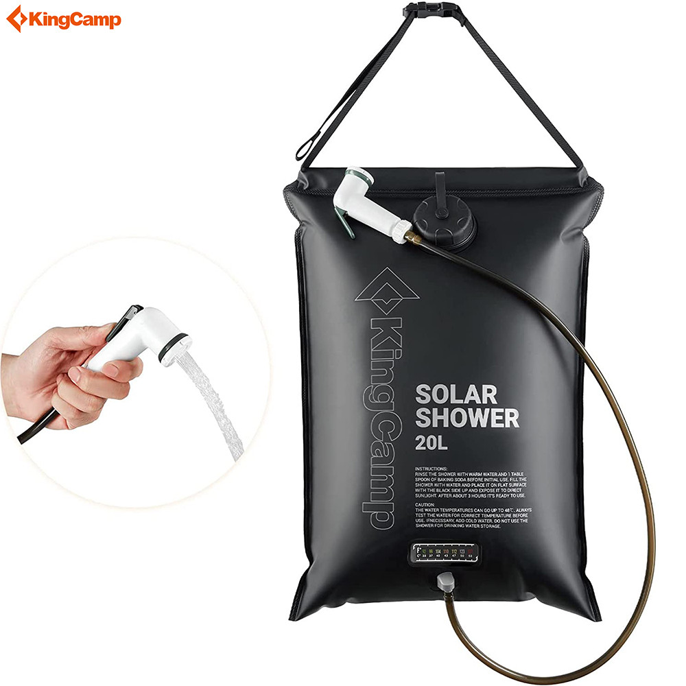 KingCamp Camping Shower Bag 20L Portable Sunlight Heating Built in Thermometer Travel Shower Bag for Camping Hiking Beach