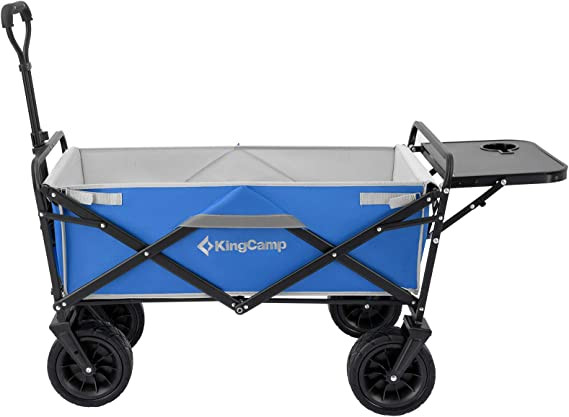 King Camp Carry Wagon with Side Table, Foldable, Outdoor Carry Cart Compact, Sports Events, Outdoor Camping, BBQ with Adjustable Handle, Load Capacity (80 kg)