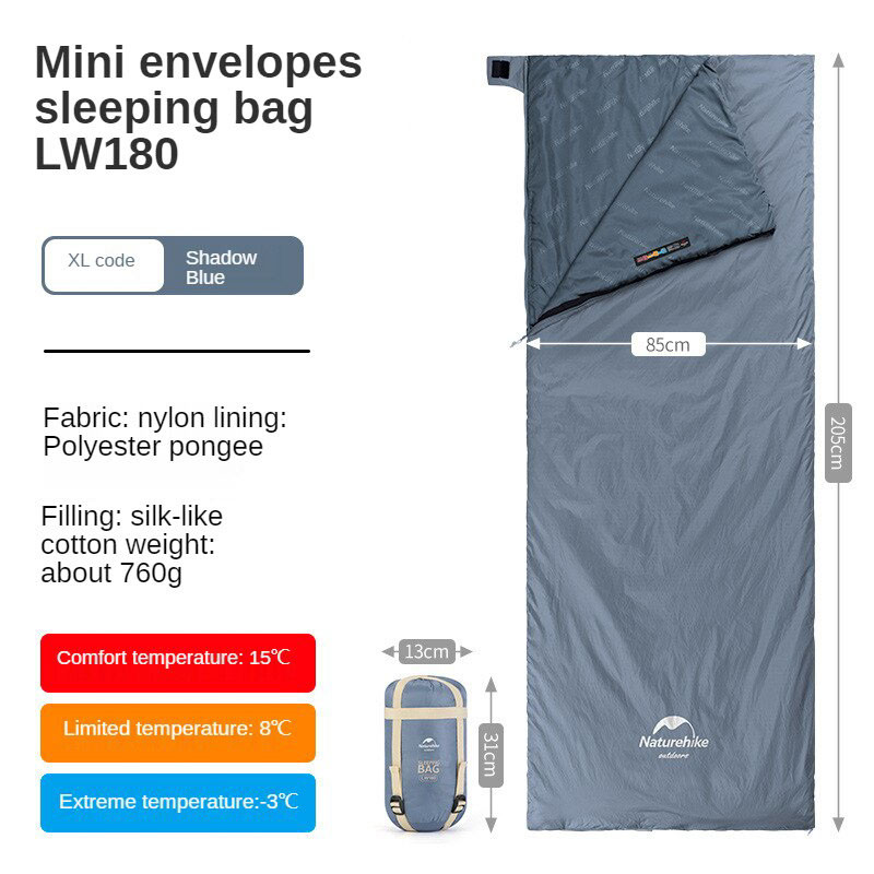 Naturehike Outdoor Camping Mini Ultra-Light Waterproof Envelope Cotton Sleeping Bag Quilt