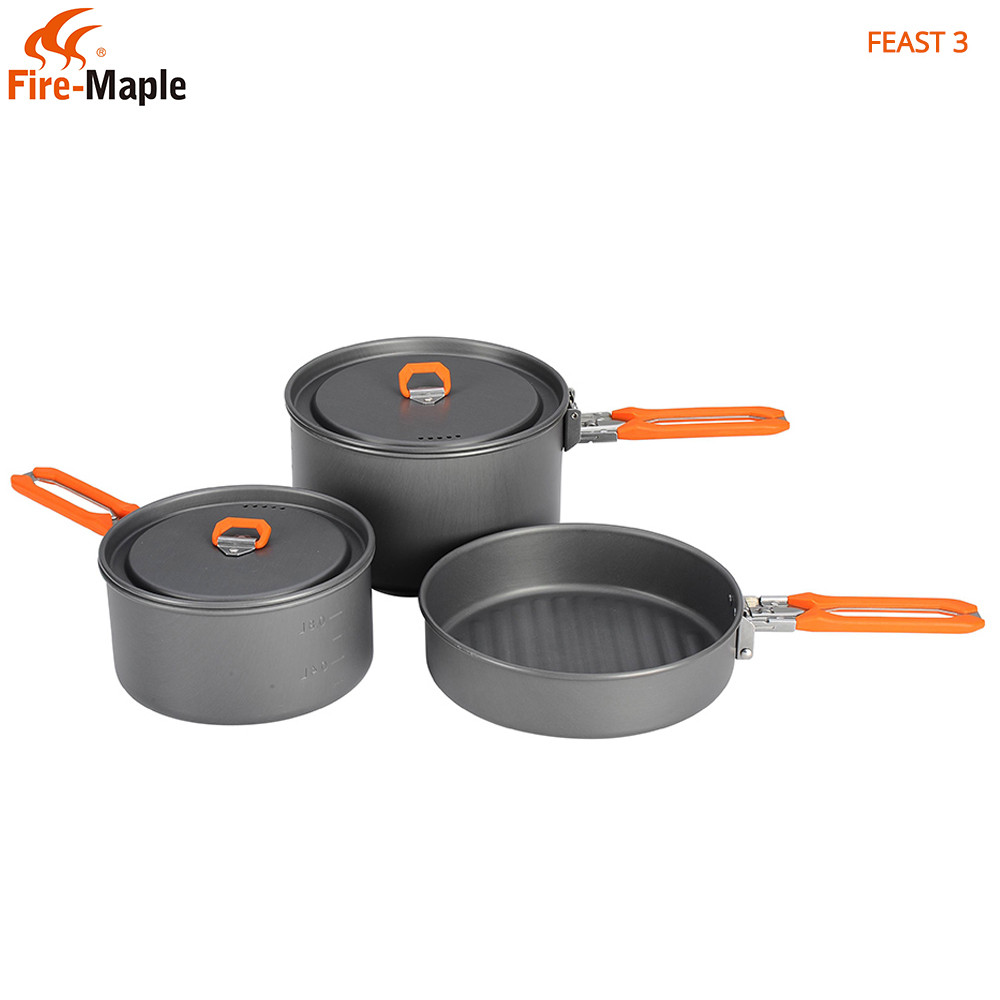 Fire Maple Feast 3 Outdoor Camping Hiking Cookware Backpacking Cooking Picnic Pot Pan Set Foldable Handle