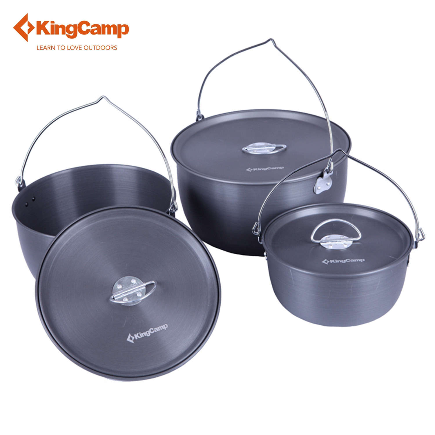 KingCamp Camping Oversized Cookware Hard Anodized Aluminum Non Stick Lightweight Portable Cooking Set For 6-8 People