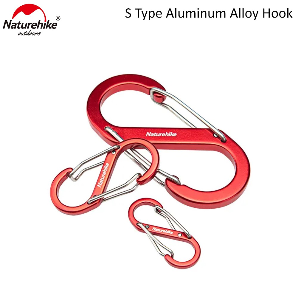 Naturehike 5 cm S Type Aluminum Alloy Carabiner Double Safety Strap Hook Hiking Camping Carabiner Lightweight Goods Hanging Tool
